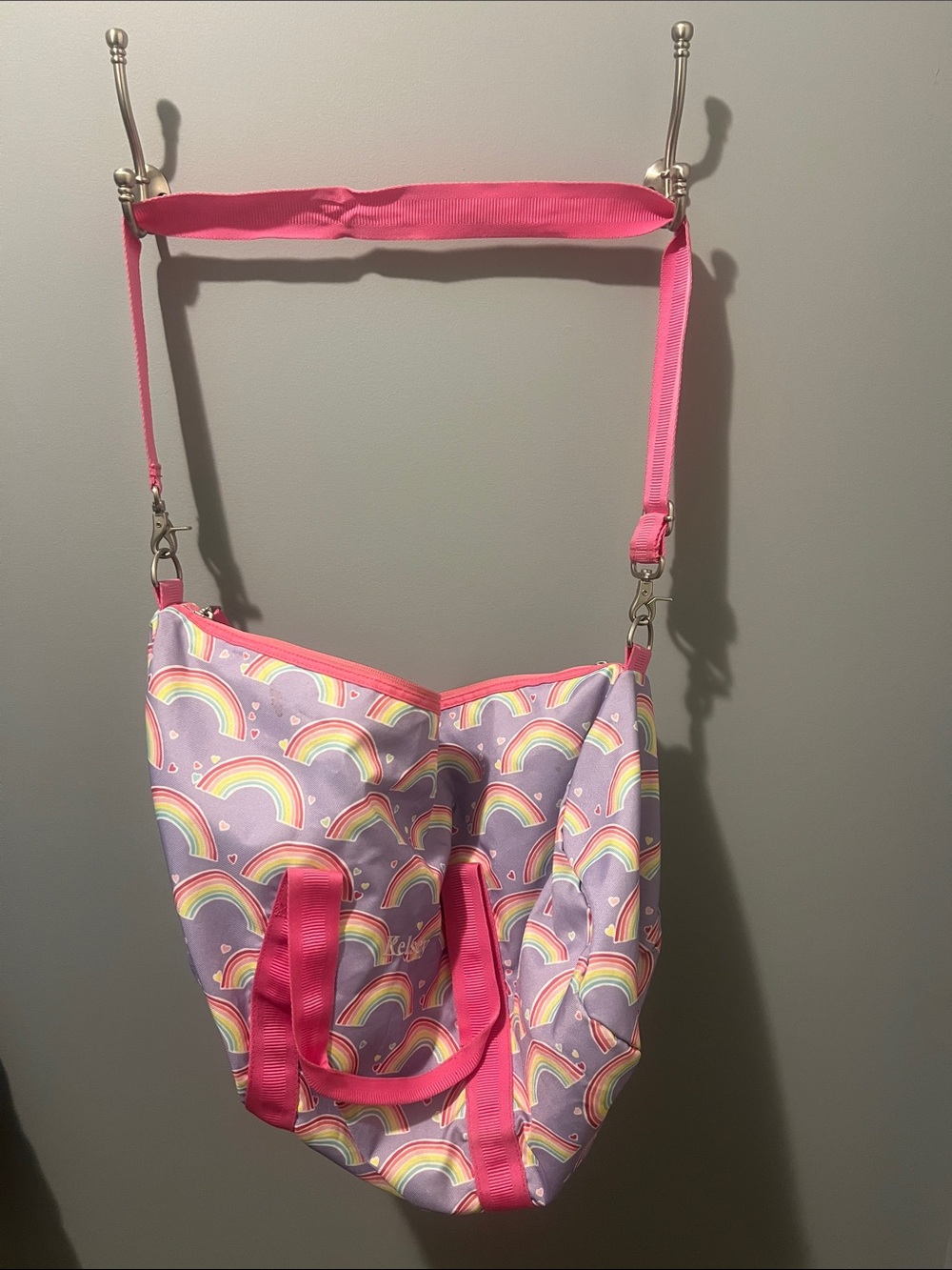 Pottery Barn Kids Pink Rainbow Print duffel bag”Kelsey”